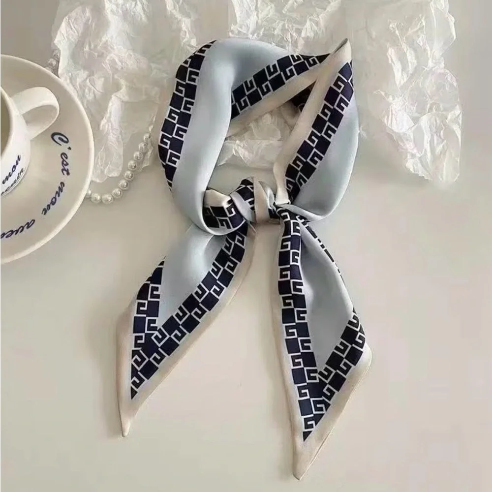 Parisian Chic Set of 4 Geometric Strawberry Twilly Scarves Stripes Houndstooth